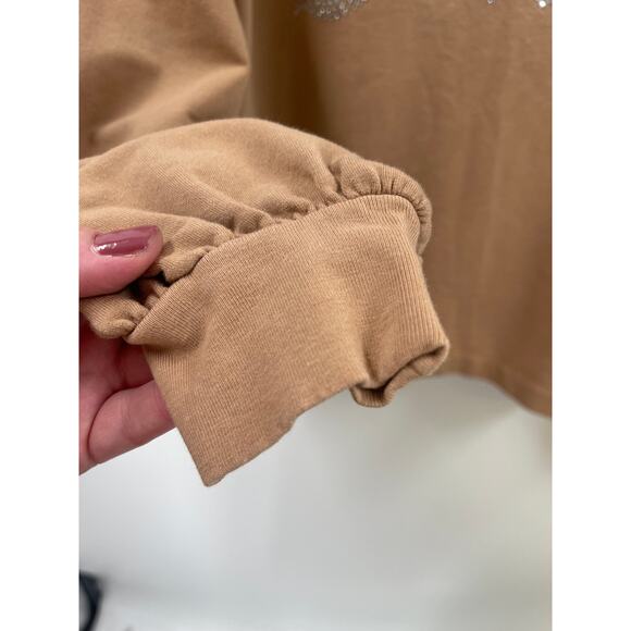 Juicy Couture Crystal Crop Tan Cotton Blend Hoodie Size Medium - Picture 3 of 6